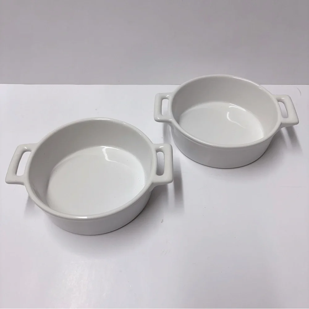 Crate & Barrel Small Covered Casserole Dishes Stoneware Baker Lot of 2